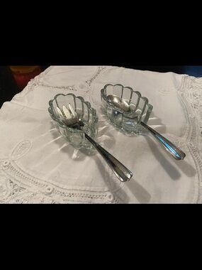 Pair Of Vintage Princess House 438 Crystal Spoon/Fork Holders.